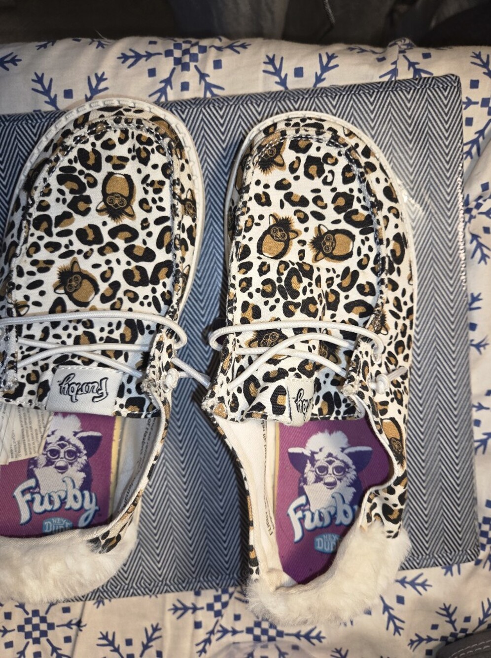 Hey Dude White Leopard & Furby Print Slip-On Moccasins